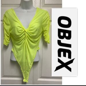 OBJEX Neon Yellow Mesh Bodysuit